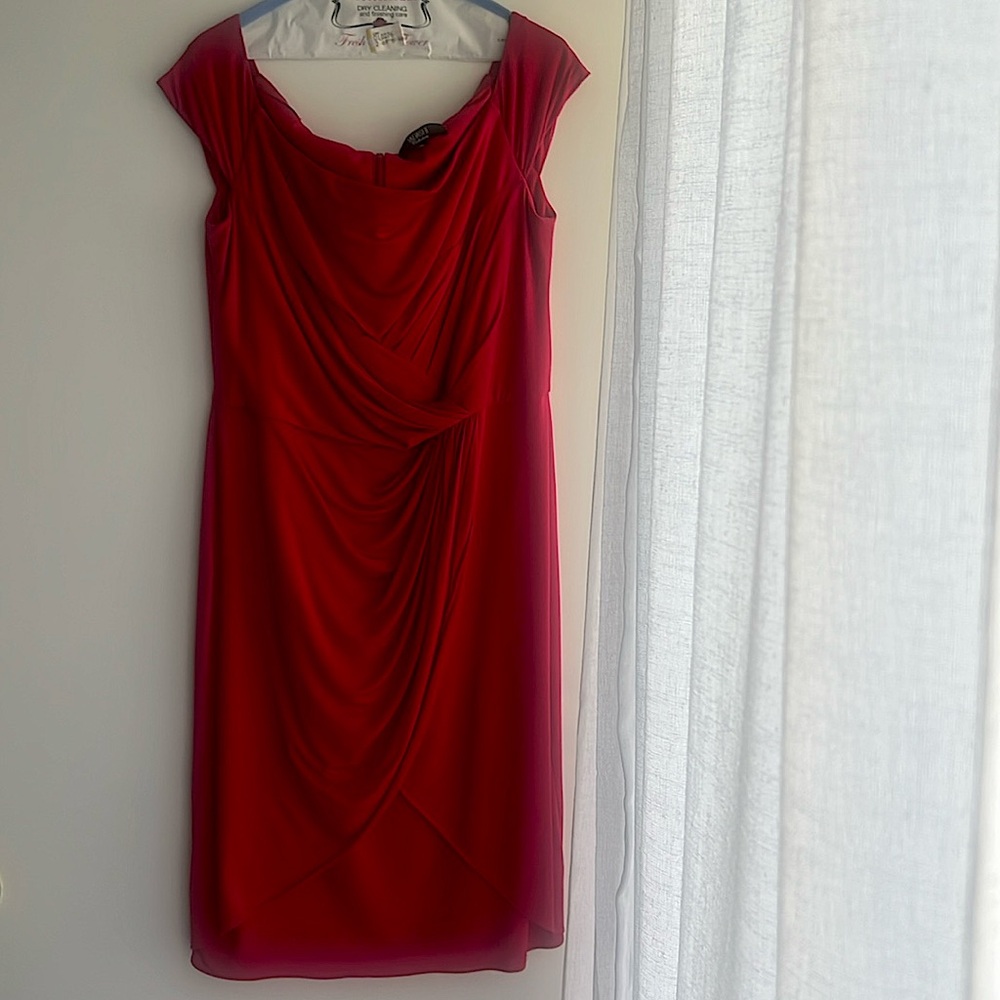 Red  Draped Tadashi Cocktail Dress